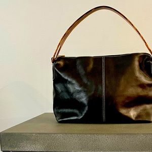 Adrienne Vittadini black bag (leather) with brown handle